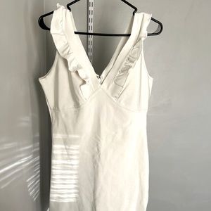 White bandage ruffle mini dress